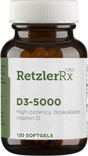 Load image into Gallery viewer, Vitamin D3 5000 IU 120 Softgels by RetzlerRx™