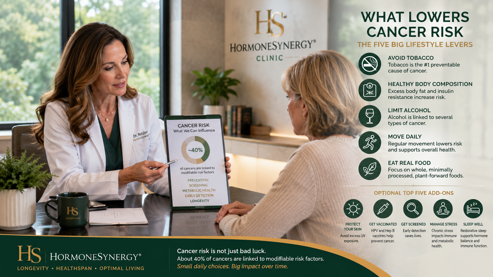 Cancer risk is not only genetics or bad luck. Learn the modifiable lifestyle behaviors that may lower cancer risk without blame or wellness hype.