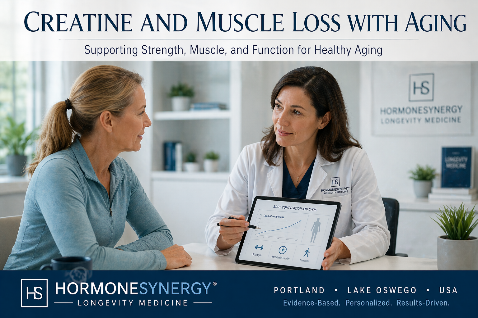 Creatine and muscle loss with aging image focused on strength muscle preservation and healthy longevity medicine