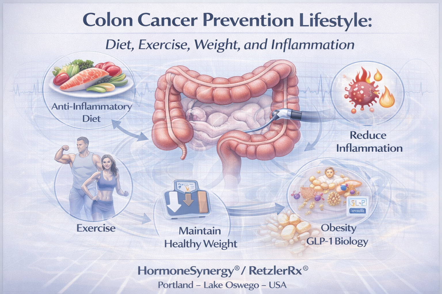 Colon Cancer Prevention Lifestyle Diet, Exercise, Weight, and Inflammation Portland Oregon Lake Oswego USA