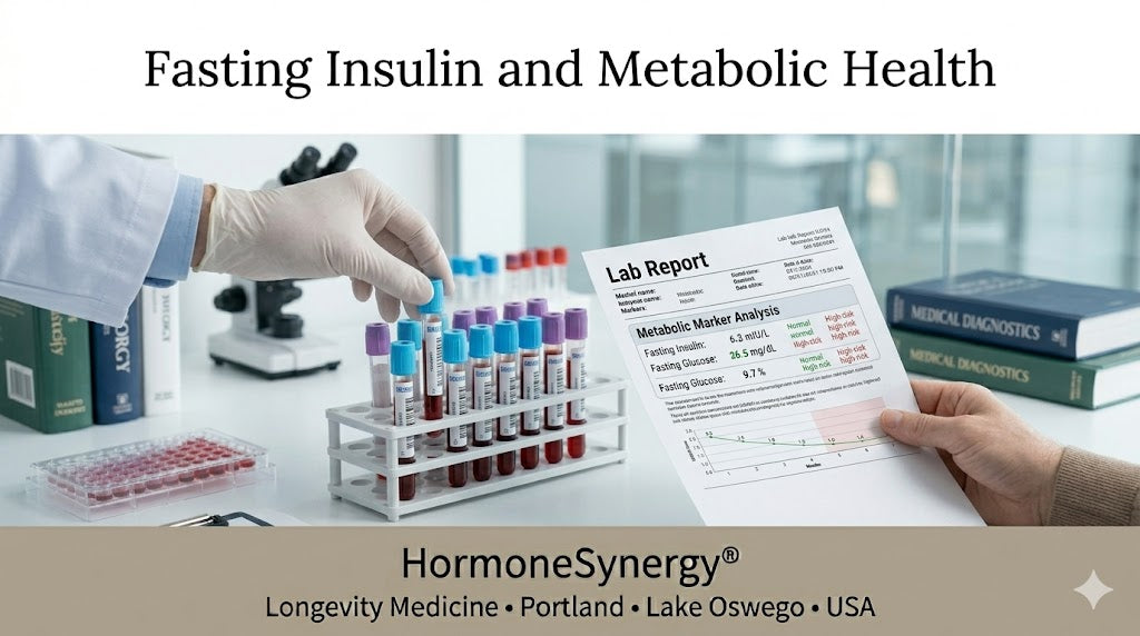 Metabolic health and insulin resistance illustrating how impaired glucose regulation and elevated insulin affect longevity and disease risk HormoneSynergy® Longevity Medicine Portland • Lake Oswego • USA