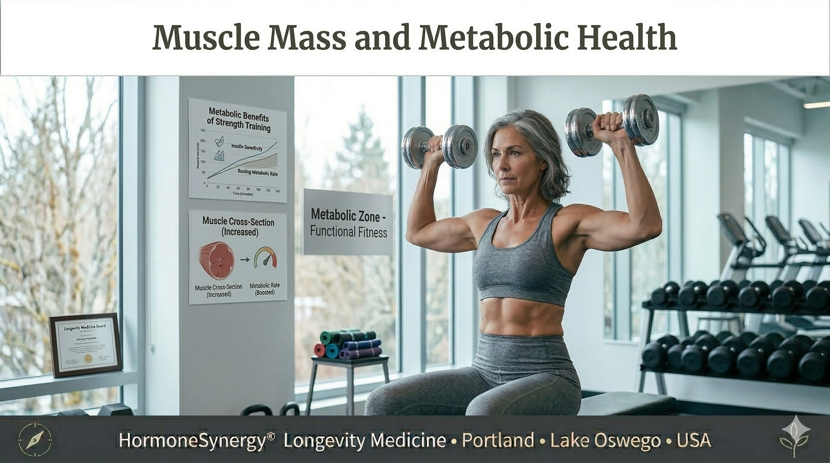 Resistance training and longevity showing strength training improving muscle mass metabolic health and long-term healthspan HormoneSynergy® Longevity Medicine Portland • Lake Oswego • USA
