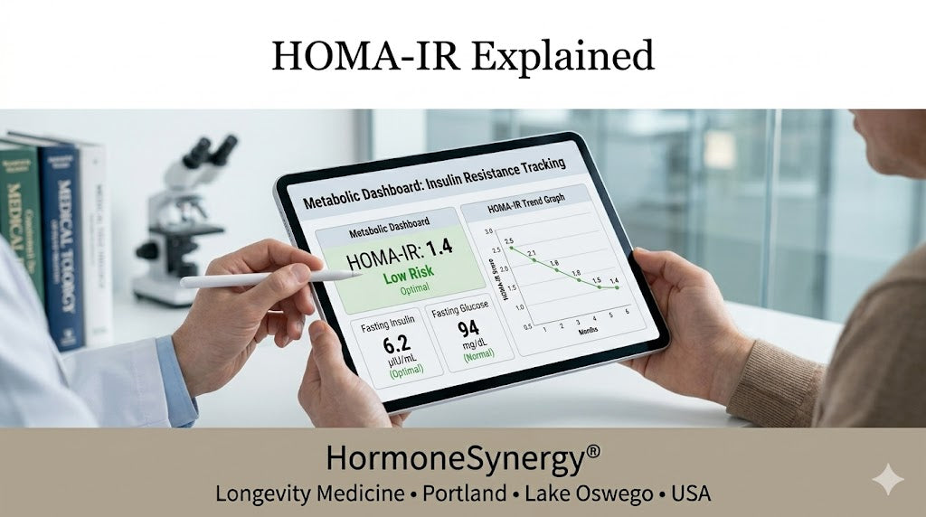 HOMA-IR insulin resistance marker showing how fasting glucose and insulin help detect early metabolic disease risk HormoneSynergy® Longevity Medicine Portland • Lake Oswego • USA