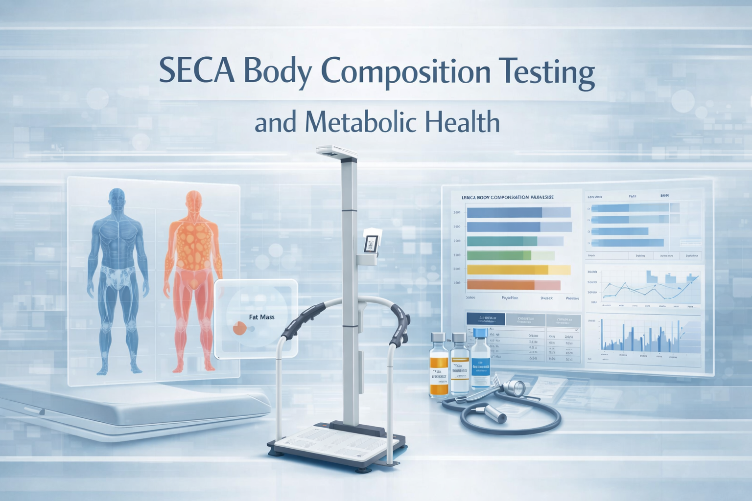 SECA body composition testing hero image showing muscle fat mass hydration and metabolic health evaluation