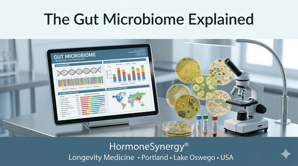 Gut microbiome bacteria supporting digestion metabolic health and immune balance HormoneSynergy Longevity Medicine Portland Lake Oswego USA