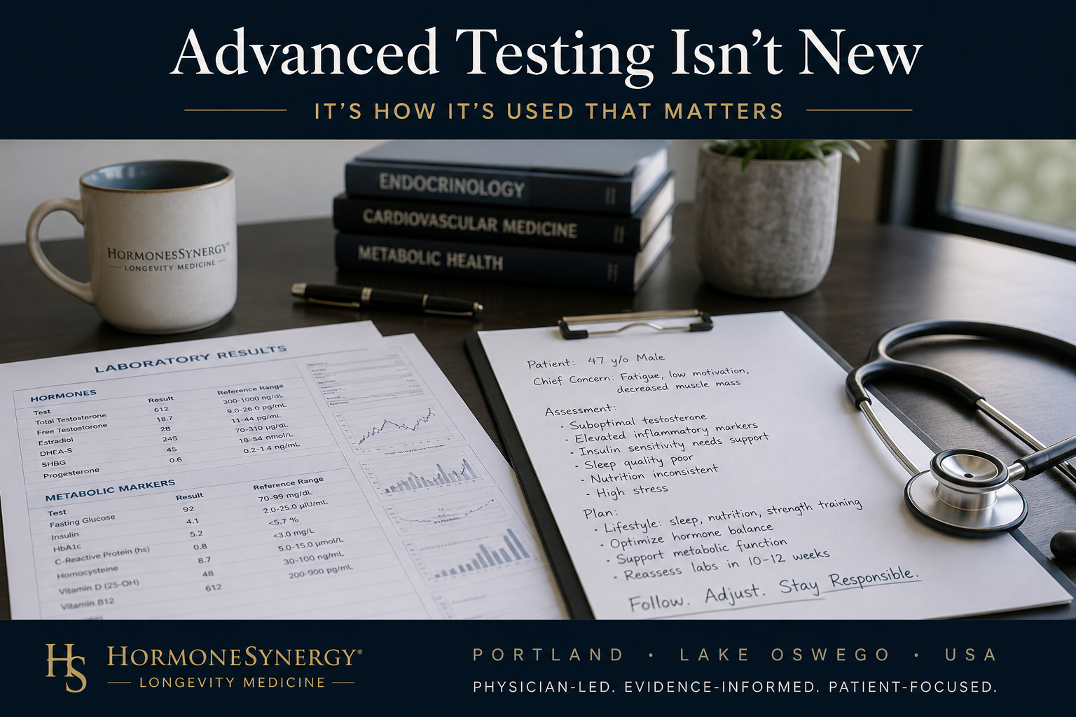 Clinical interpretation of advanced testing at HormoneSynergy emphasizing physician-led care, context, and responsibility.