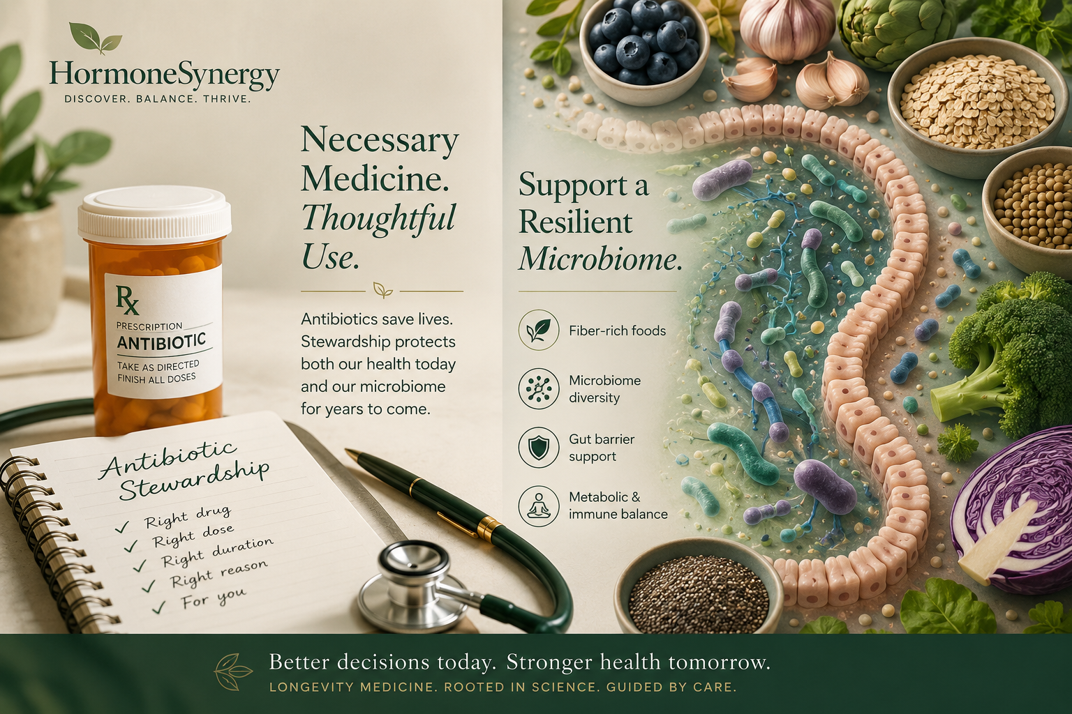Antibiotic stewardship and gut microbiome resilience in longevity medicine at HormoneSynergy Portland and Lake Oswego.