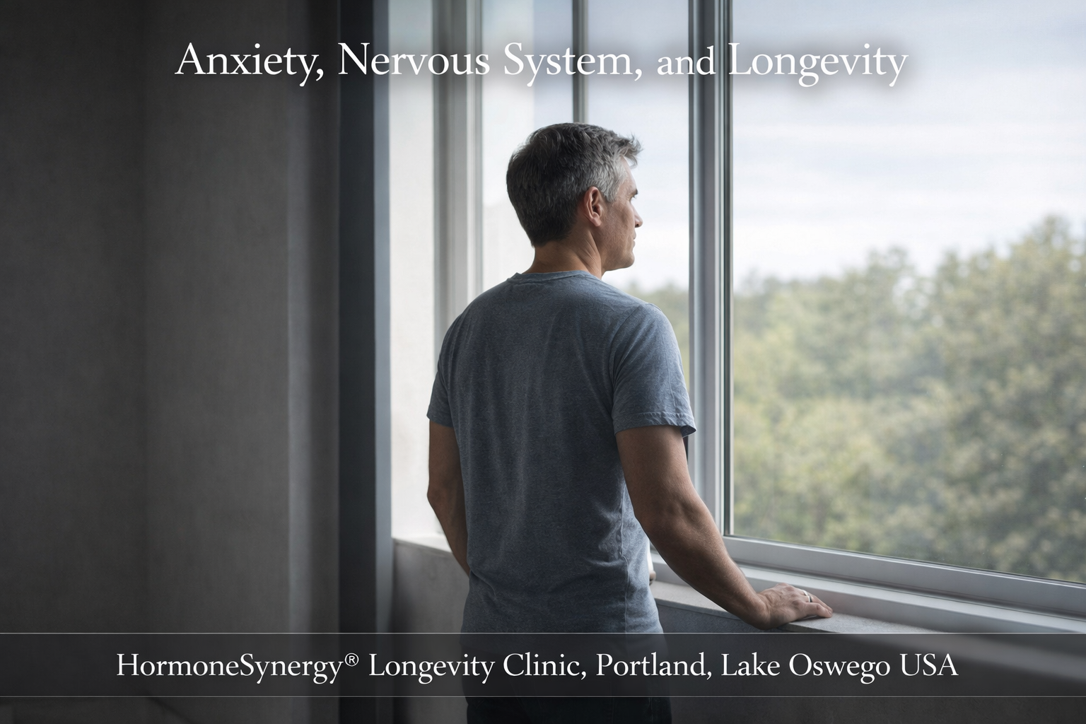 Subtle nervous system activation and anxiety representation through posture and light contrast in a modern clinical environment – HormoneSynergy® Portland Lake Oswego USA