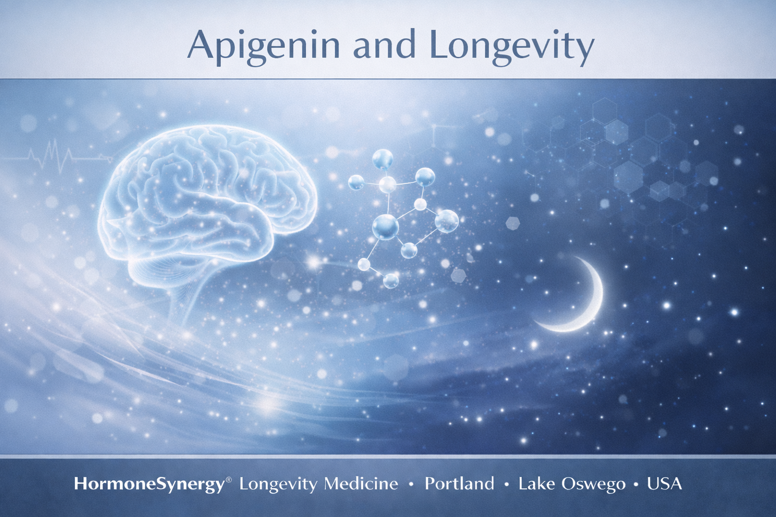 Apigenin and Longevity clinical editorial banner showing sleep, GABA signaling, and nervous system calming in HormoneSynergy