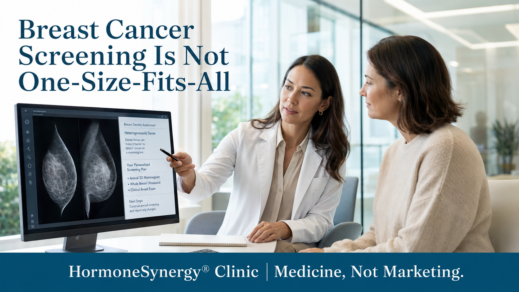 Physician discussing individualized mammography and breast cancer screening with a patient at HormoneSynergy Clinic.
