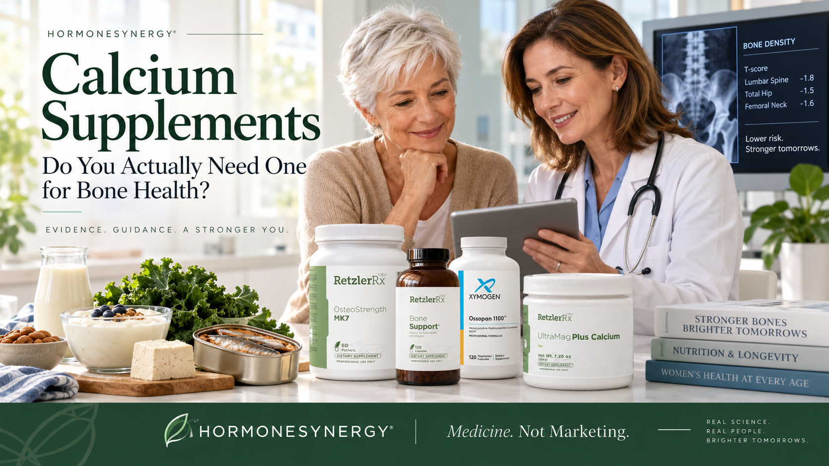 Calcium-rich foods and bone density evaluation showing when calcium supplements may be appropriate for bone health