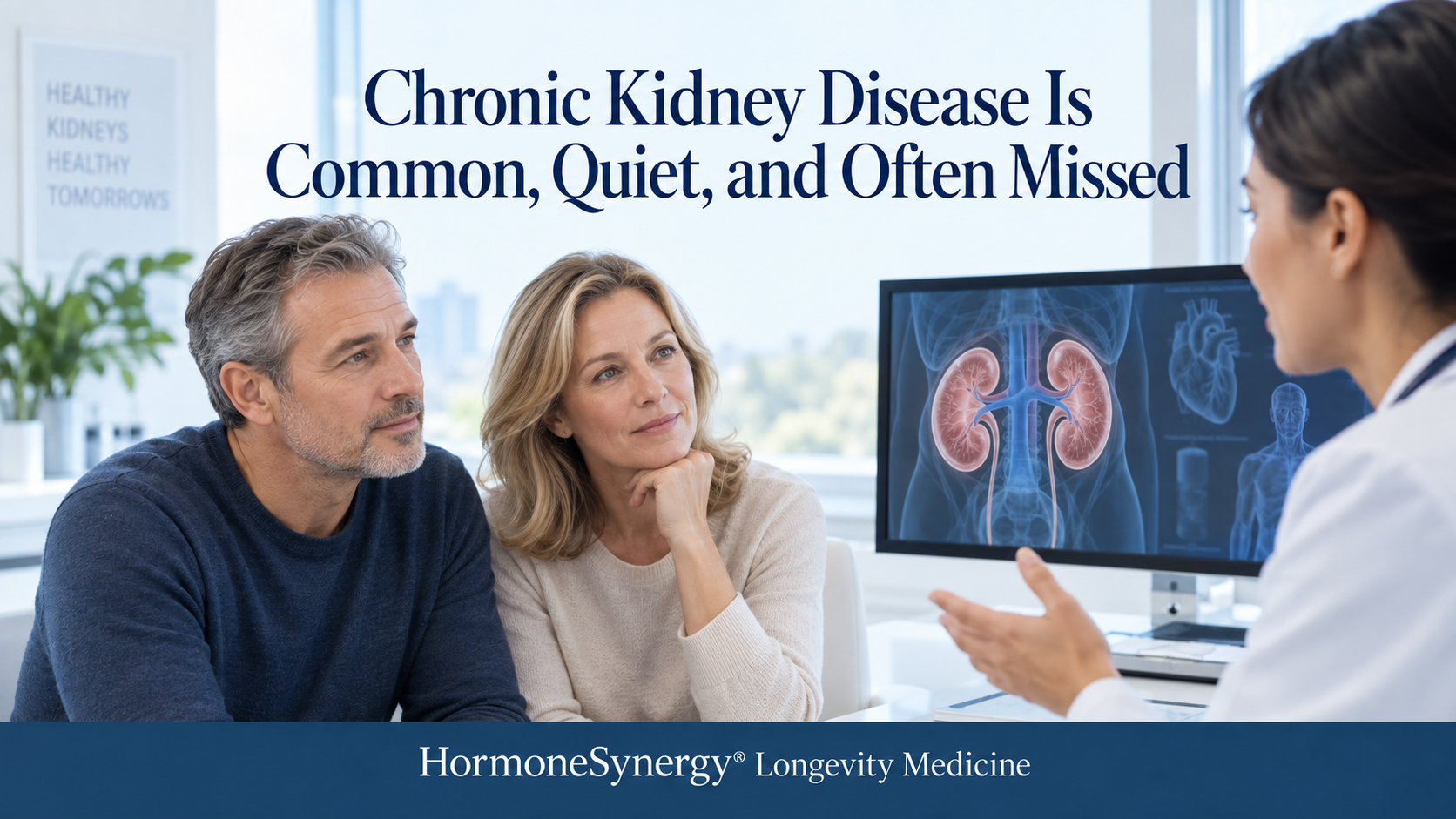 Chronic kidney disease education for men and women emphasizing early detection and the connection between kidney, cardiovascular and metabolic health.
