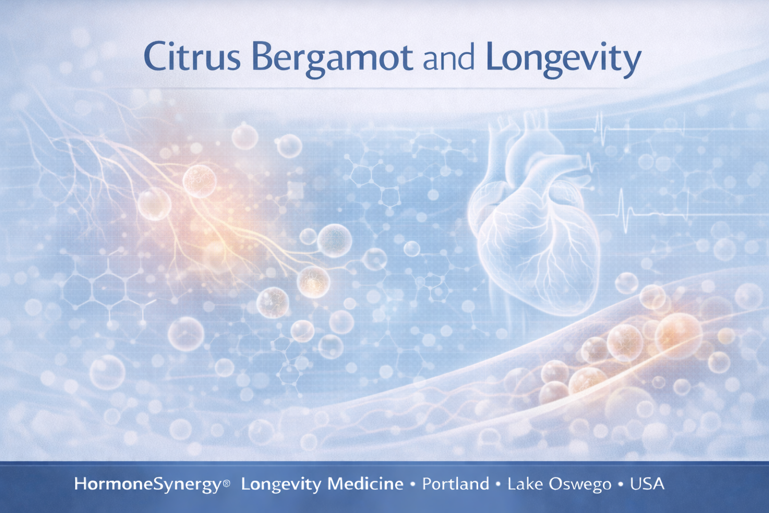 Citrus bergamot and longevity clinical illustration showing cholesterol balance, lipid support, and cardiometabolic wellness