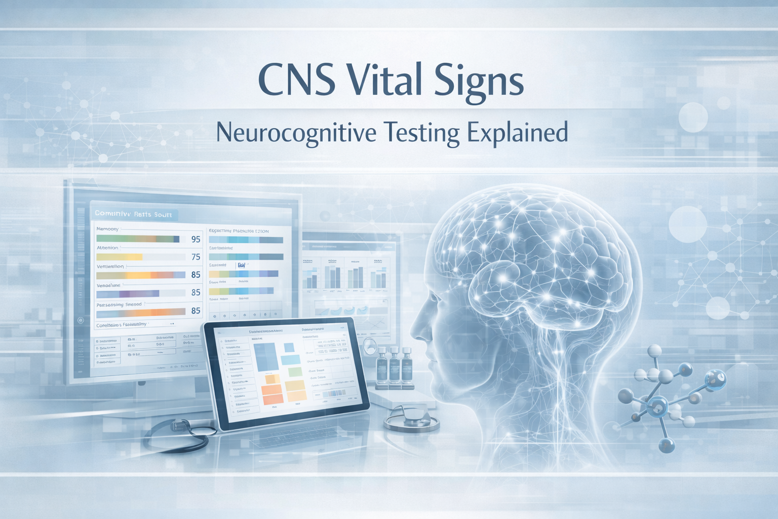 CNS Vital Signs neurocognitive testing hero image showing brain health memory and cognitive baseline testing