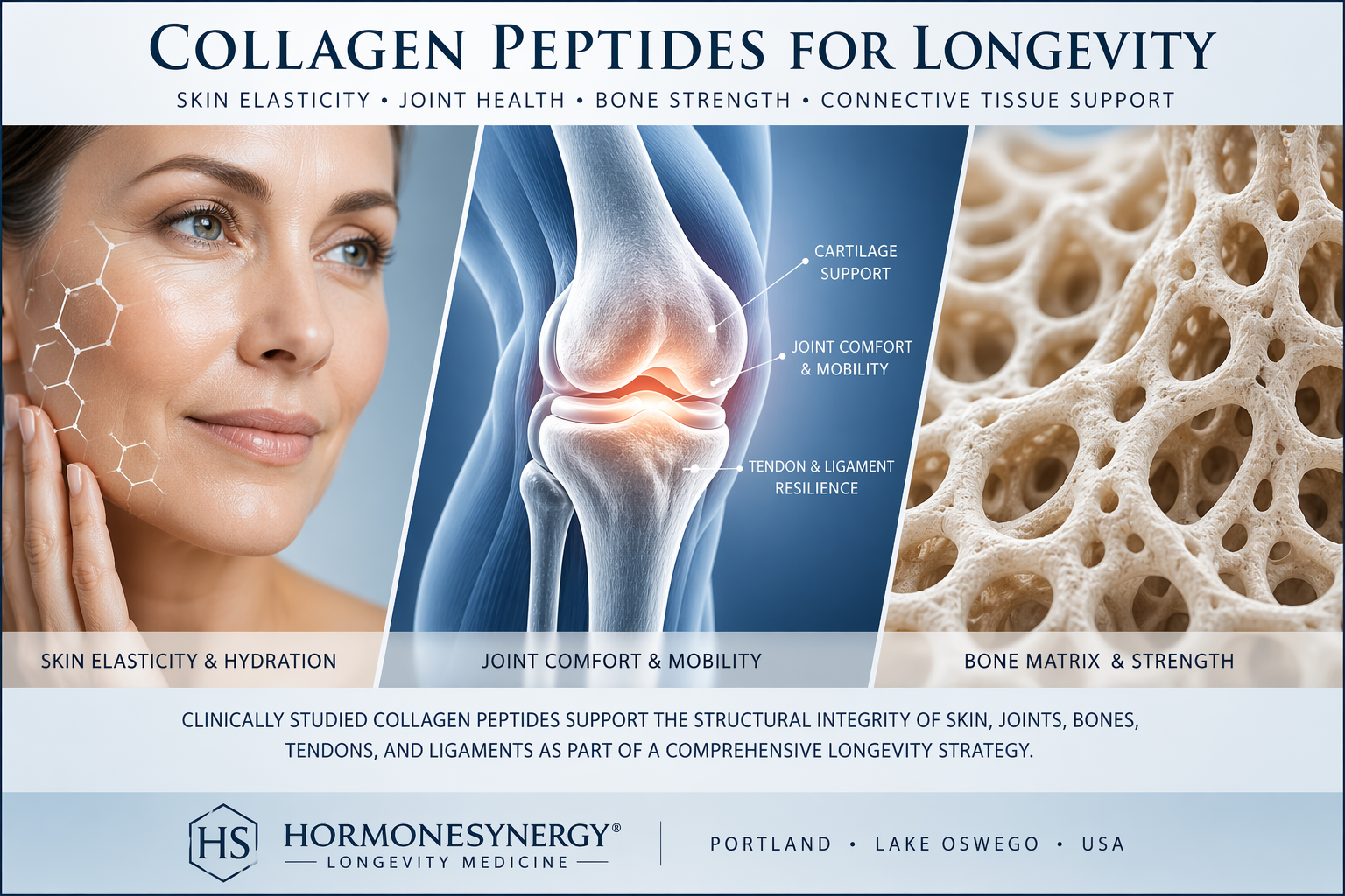 Collagen peptides for skin elasticity joint health bone density and connective tissue longevity medicine HormoneSynergy Portland Oregon