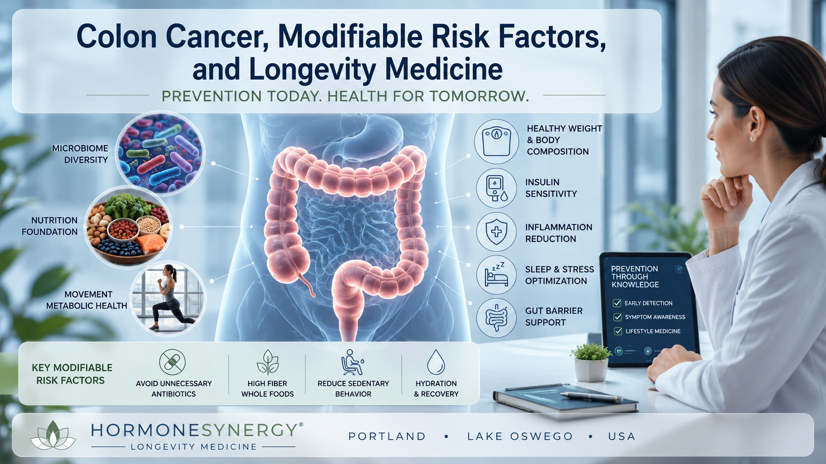Colon cancer prevention and modifiable metabolic risk factors in longevity medicine and microbiome health