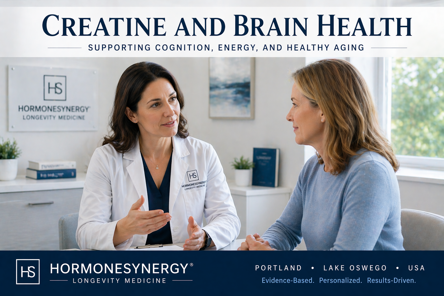 Creatine and brain health longevity medicine image focused on cognition energy and healthy aging HormoneSynergy Portland Oregon