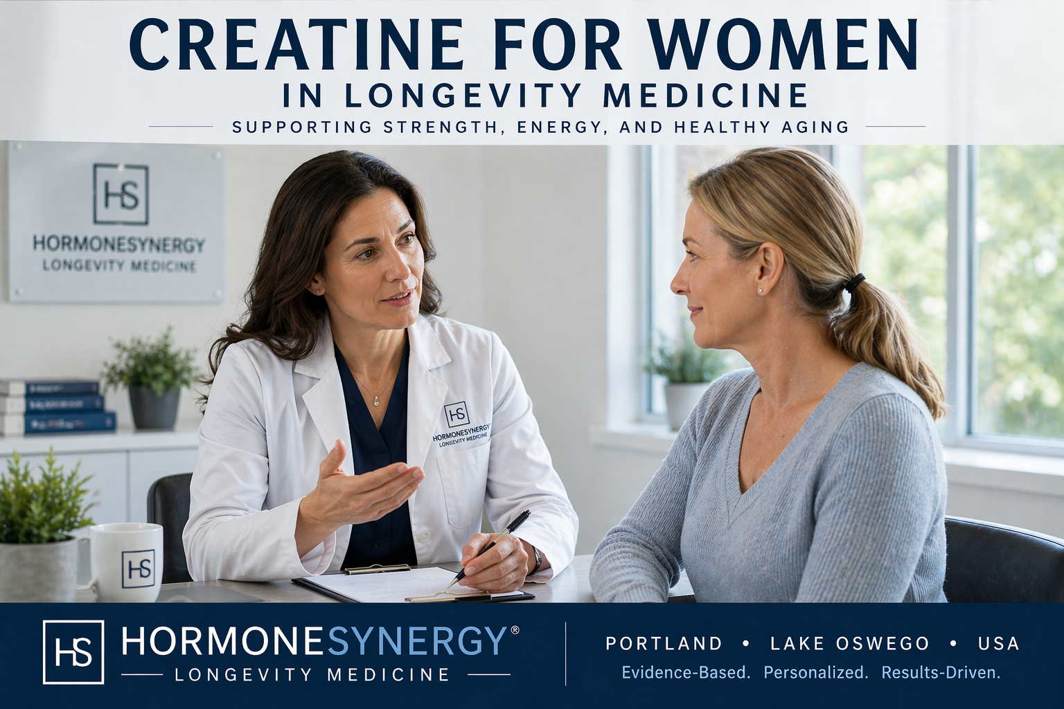 Creatine for women longevity medicine image focused on strength recovery and healthy aging HormoneSynergy Portland Oregon