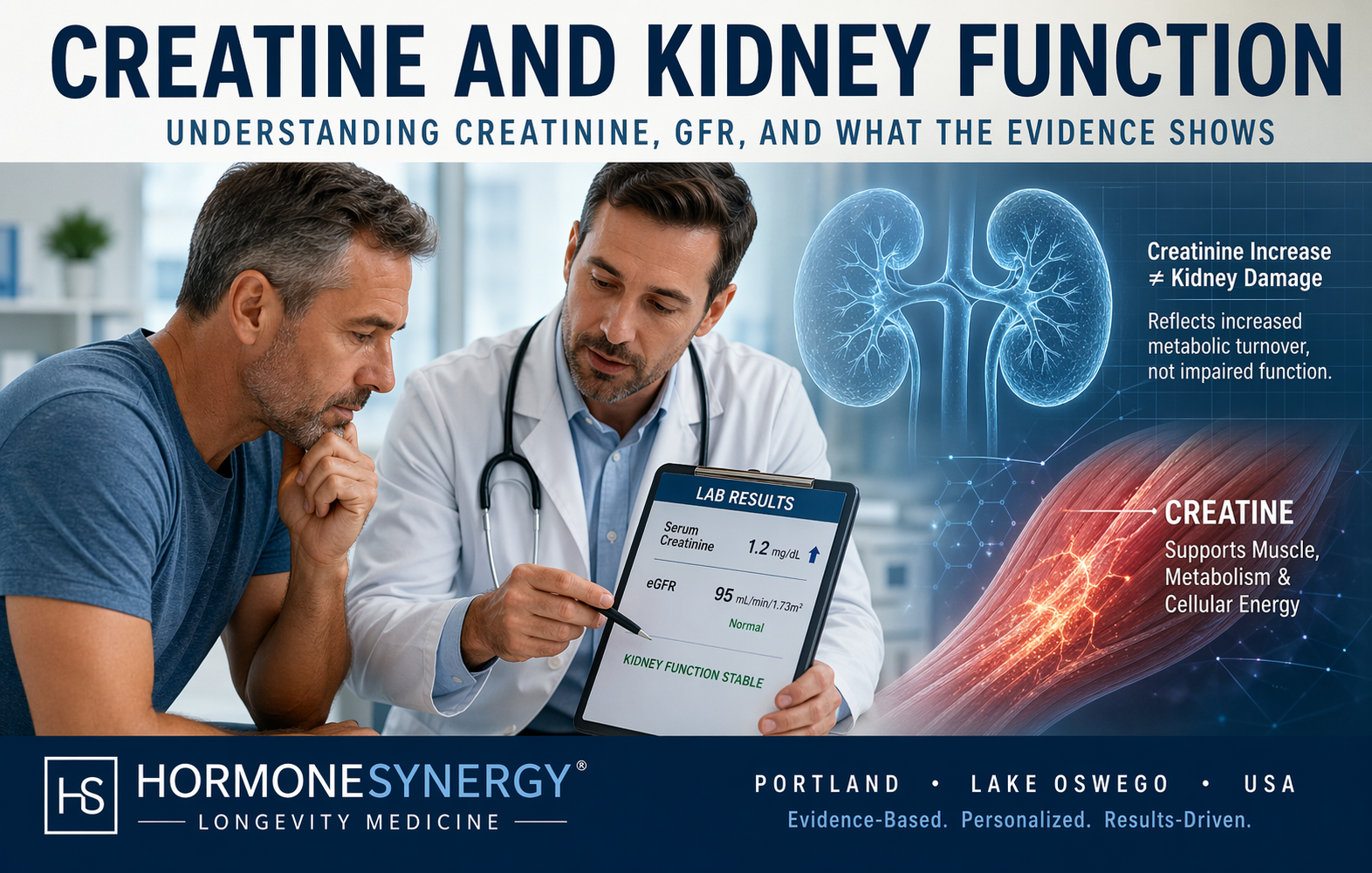 Creatine kidney function and creatinine levels explained in longevity medicine HormoneSynergy Portland Oregon