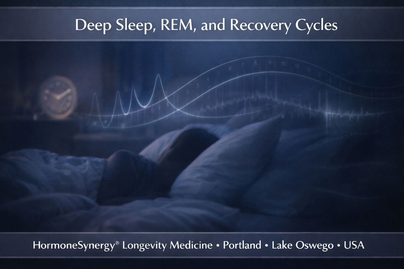 Deep sleep and REM recovery cycles concept showing restorative sleep architecture and longevity medicine