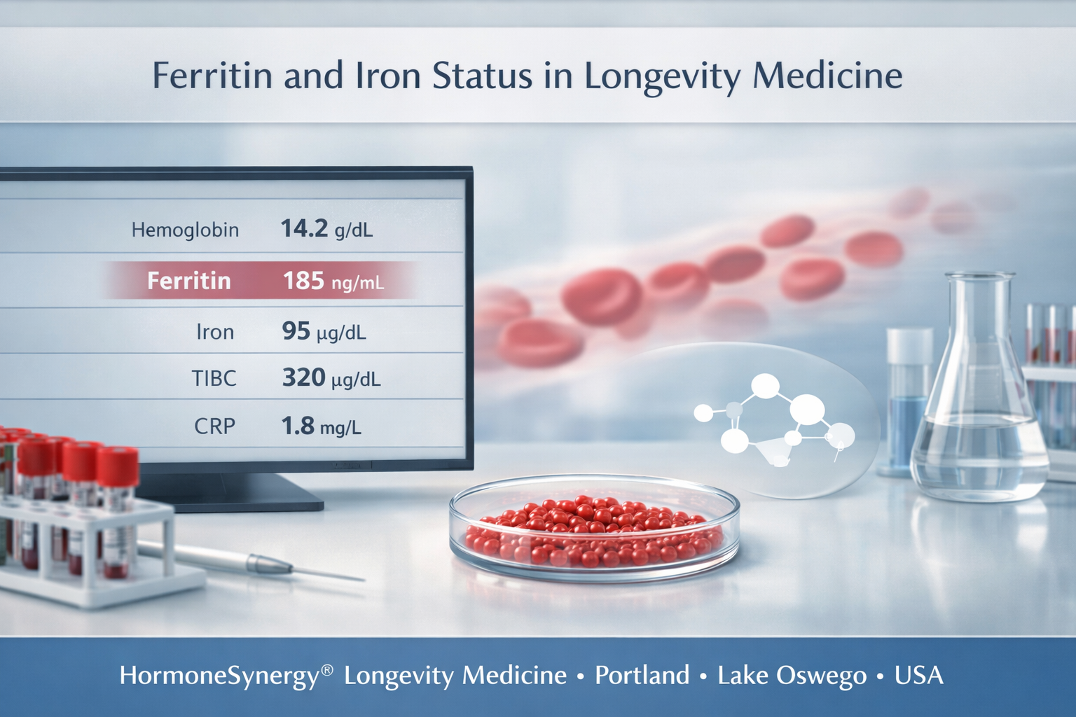 Ferritin blood test and iron status visualization in a clinical longevity medicine setting