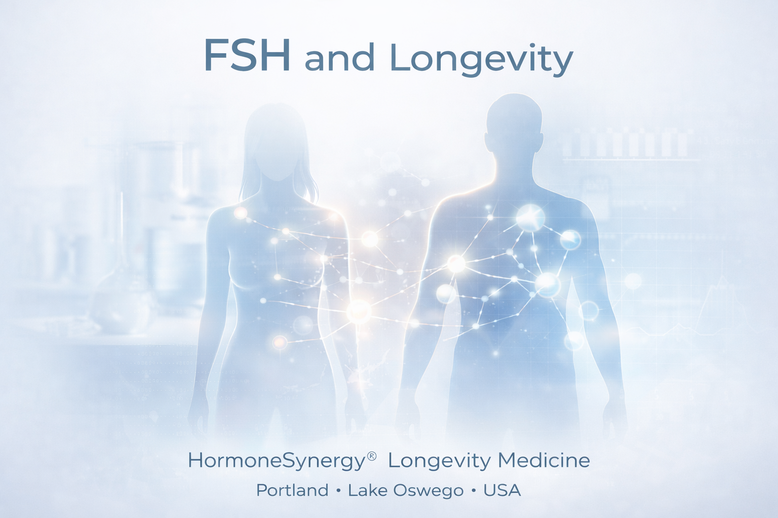 FSH and longevity clinical editorial image representing follicle-stimulating hormone, endocrine signaling, and hormone balance in men and women