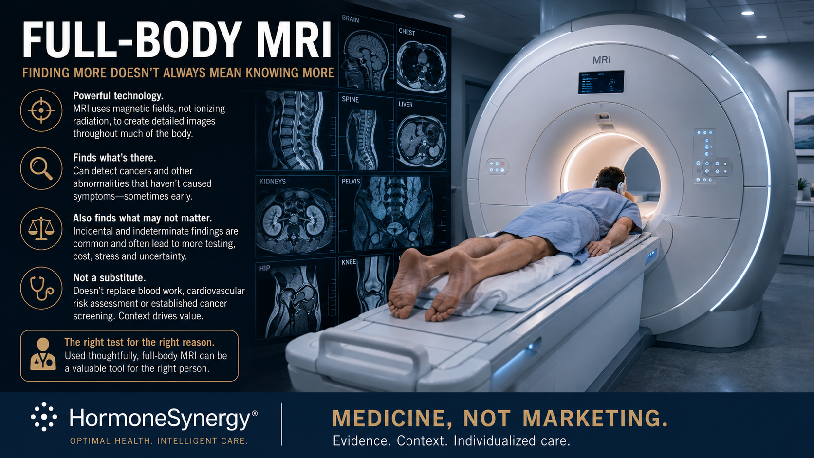 Full-body MRI scanner representing the benefits and limitations of elective MRI screening in preventive longevity medicine.