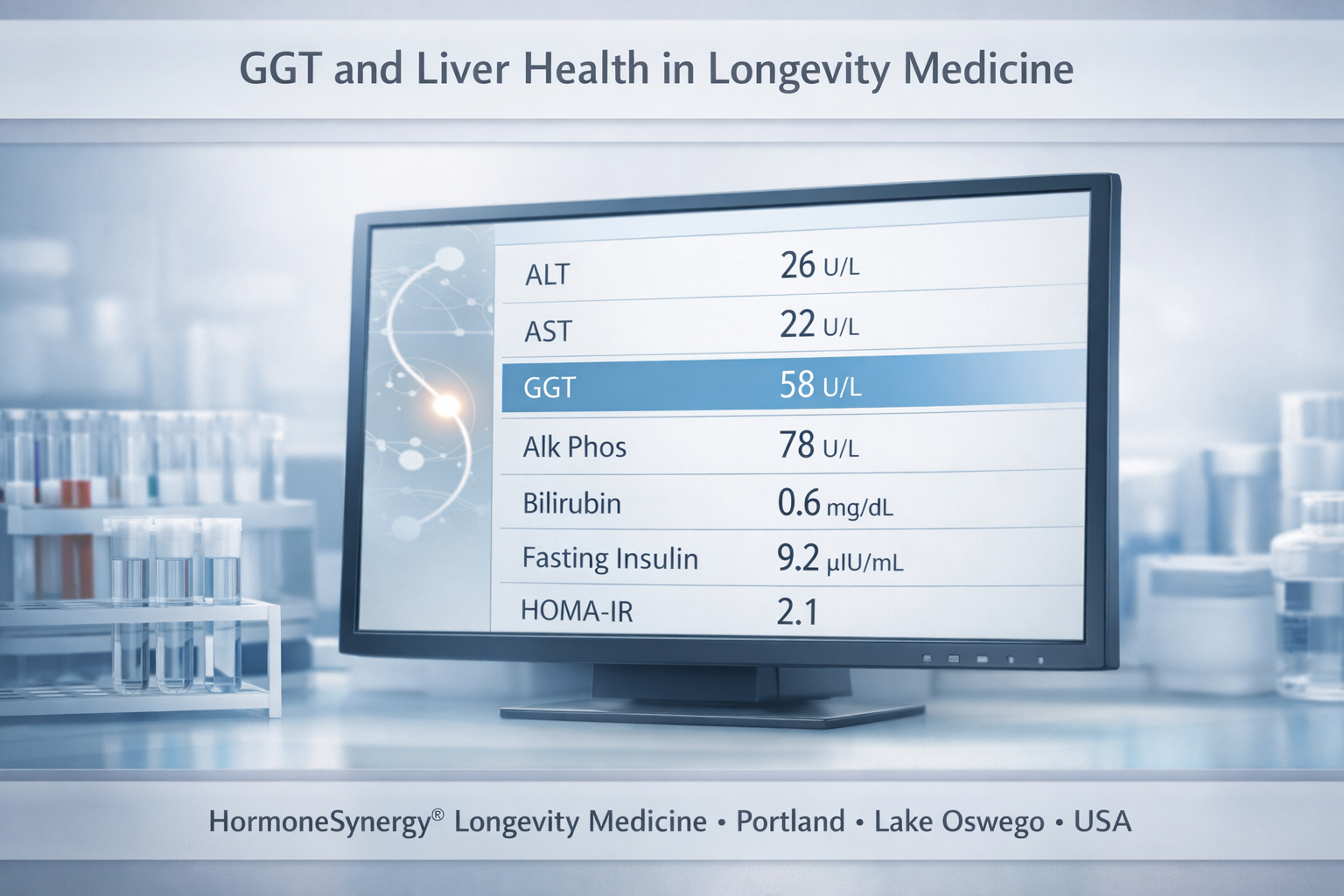 GGT liver enzyme and metabolic health marker visualization in a clinical longevity medicine setting