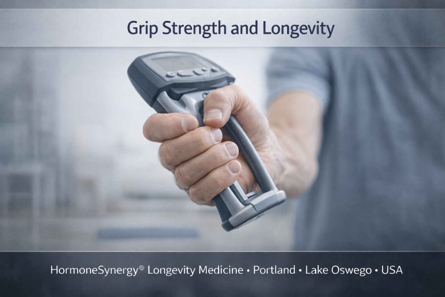 Grip strength measurement showing muscle function and longevity indicator in a clinical context