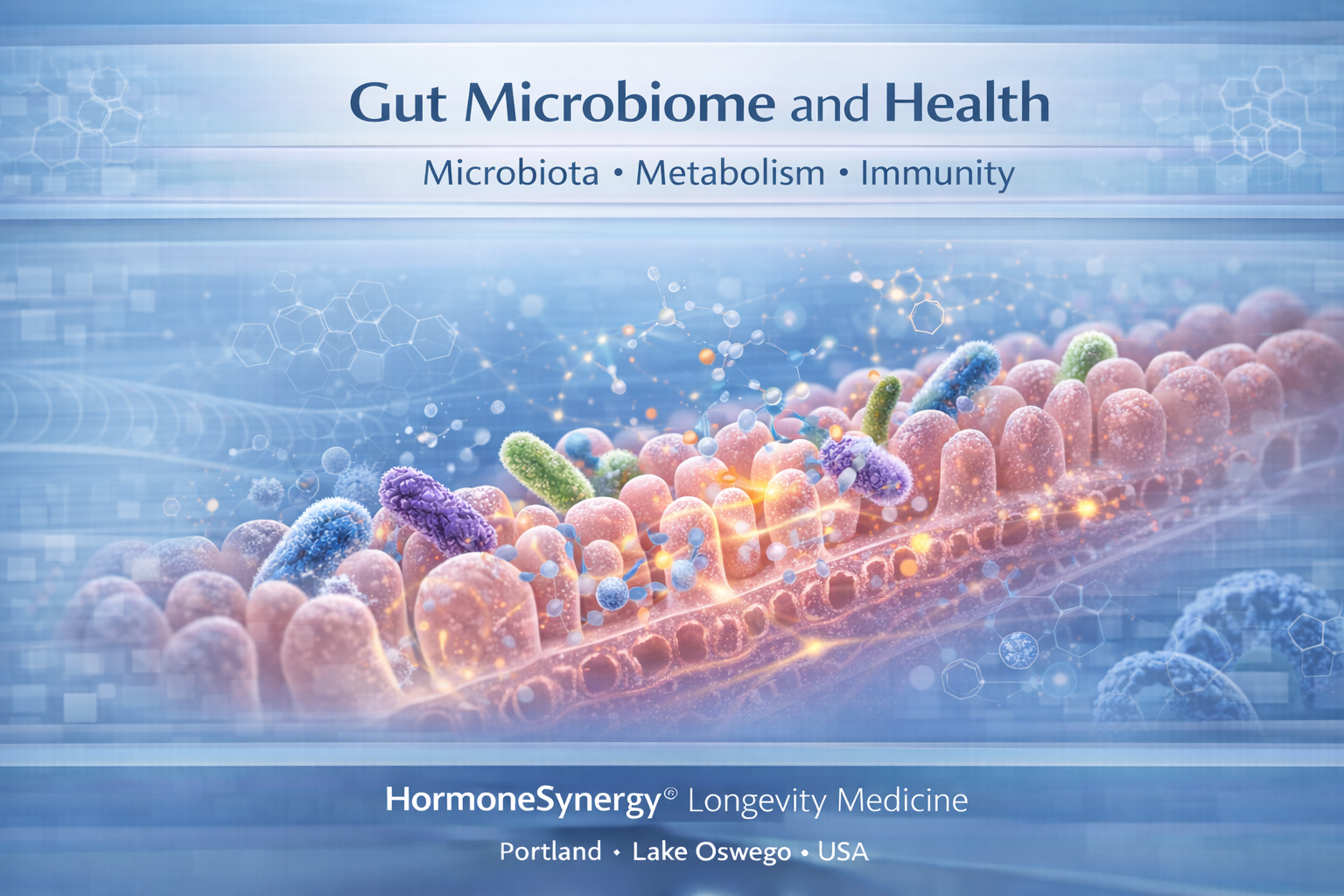 Gut microbiome and metabolic disease illustrating how intestinal bacteria influence insulin resistance metabolism and inflammation HormoneSynergy® Longevity Medicine Portland • Lake Oswego • USA