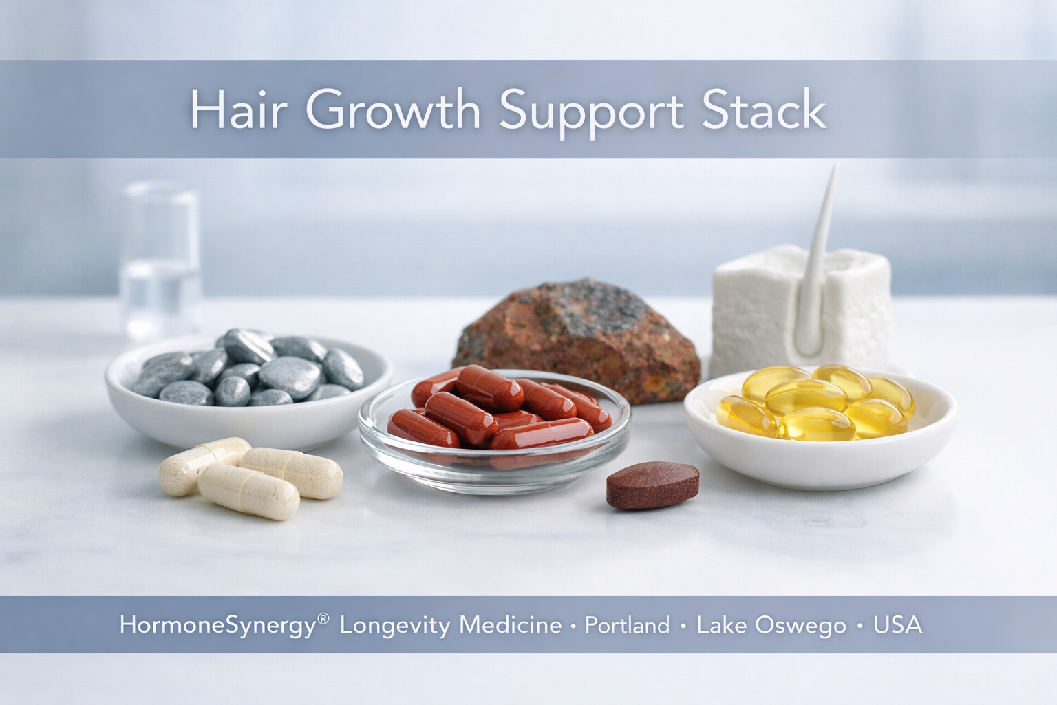 Hair growth support stack with zinc iron and vitamin D3 longevity medicine HormoneSynergy Portland Oregon