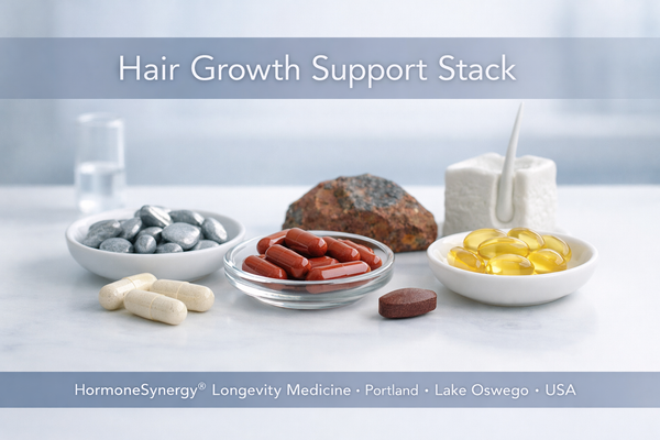 Hair growth support stack with zinc iron and vitamin D3 longevity medicine HormoneSynergy Portland Oregon