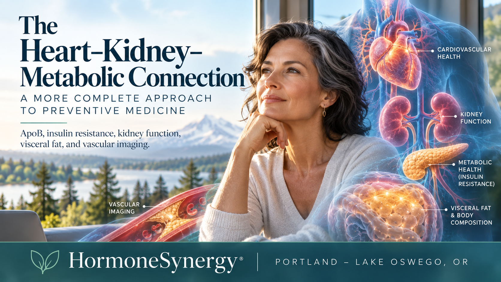 HormoneSynergy® preventive longevity medicine editorial showing the interconnected roles of cardiovascular, kidney, and metabolic health.