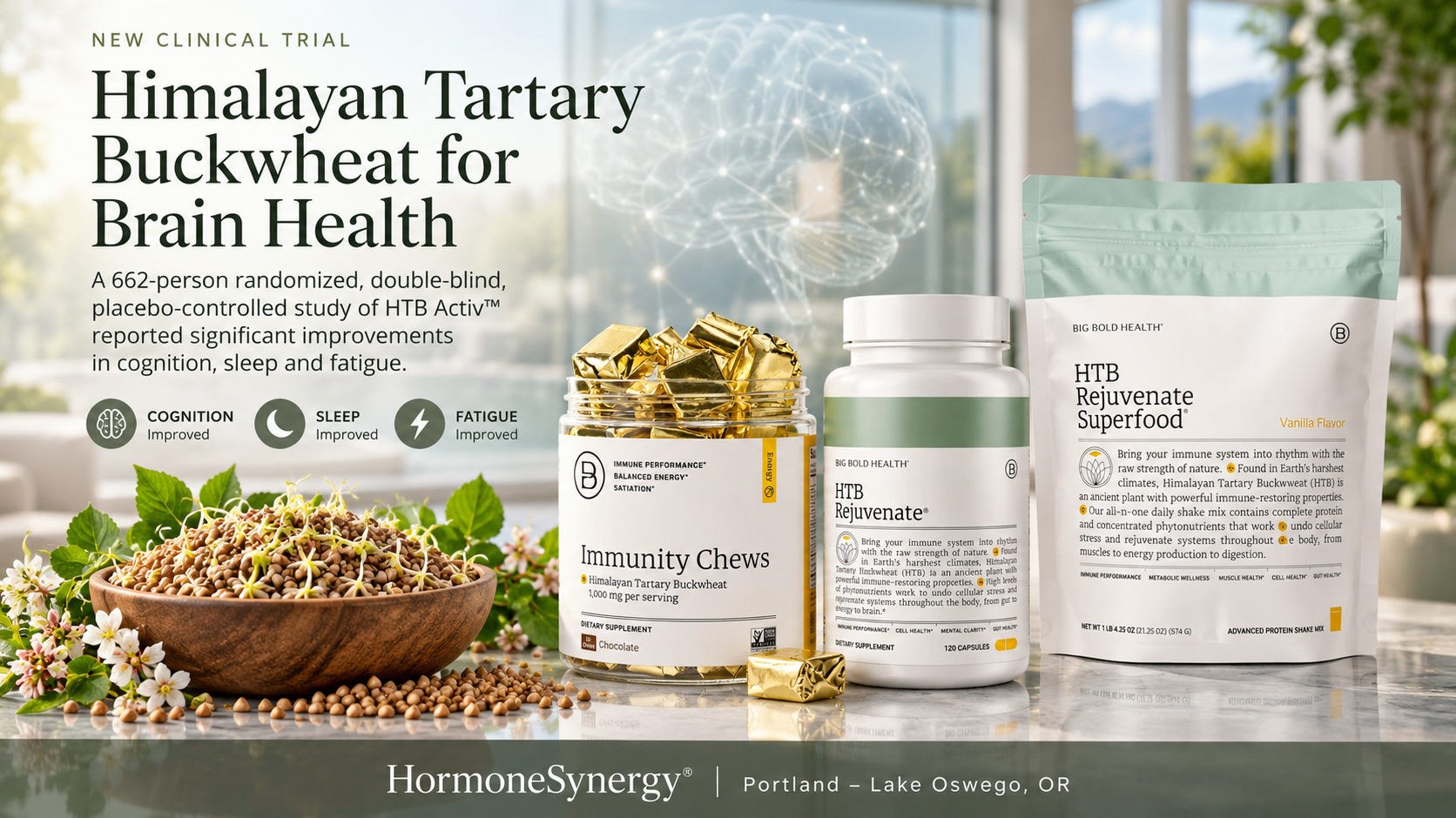 Himalayan Tartary buckwheat and Big Bold Health HTB products featured with new clinical trial findings on cognition, sleep and fatigue