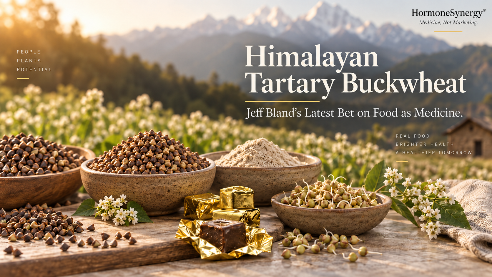 Himalayan Tartary Buckwheat, sprouts and whole-food products illustrating Jeff Bland’s food-as-medicine research and Big Bold Health HTB Activ™.