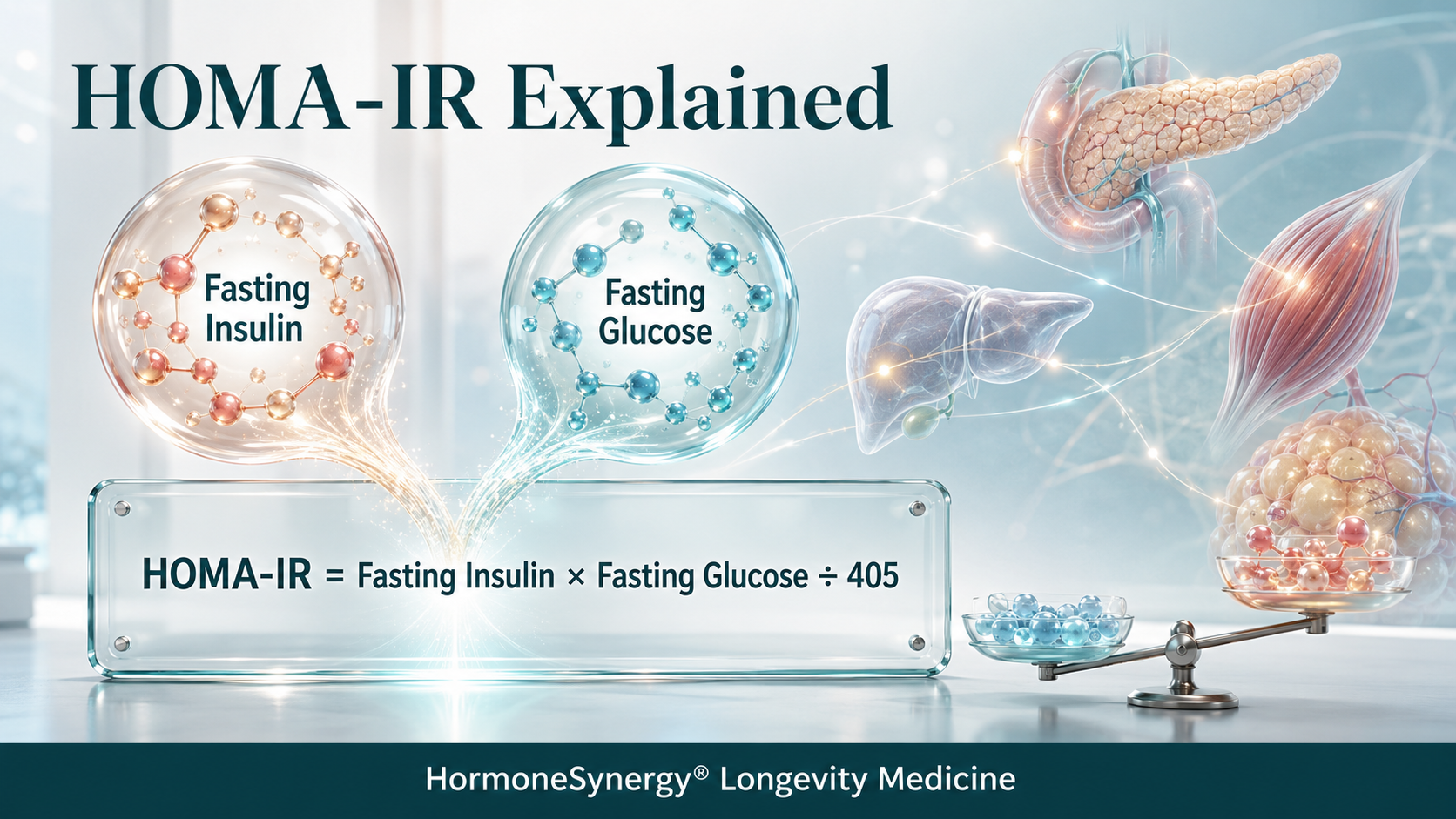 HOMA-IR formula combining fasting insulin and fasting glucose to estimate early insulin resistance.