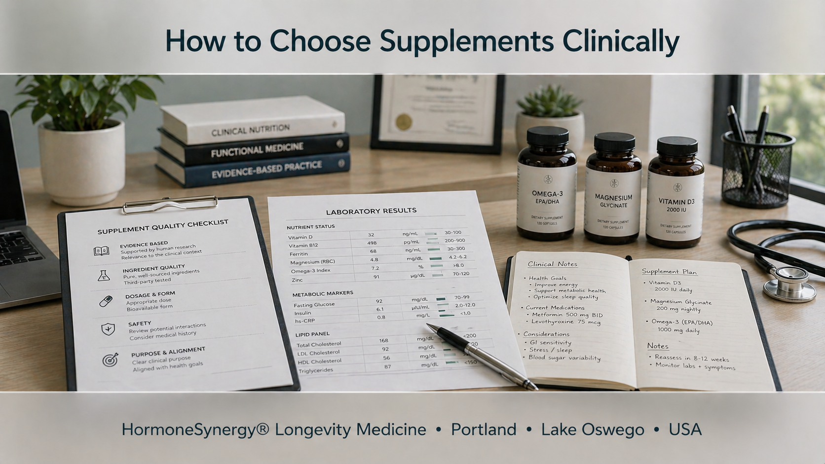 Clinical supplement selection based on quality context physiology and purpose in longevity medicine.