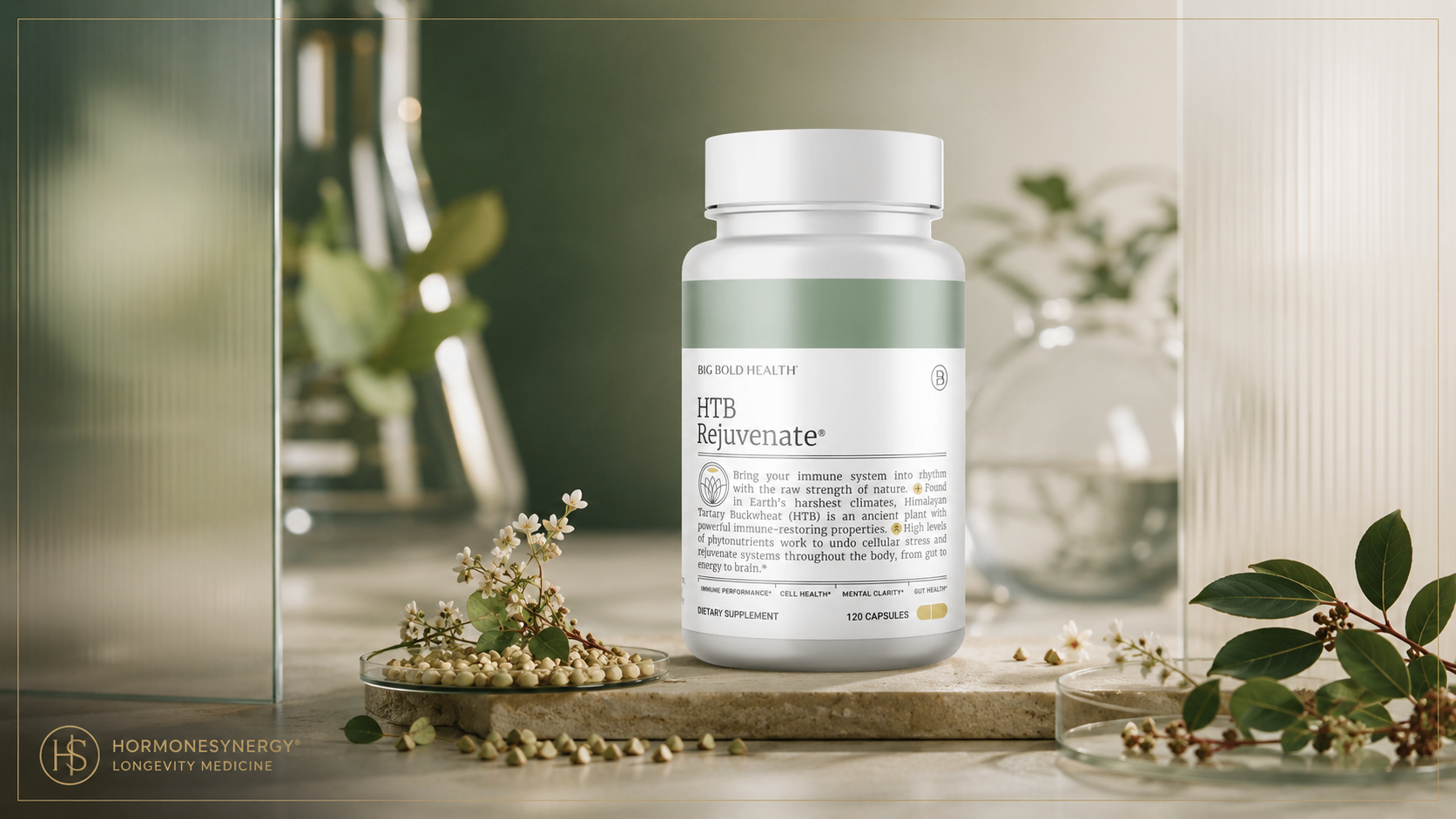 HTB Rejuvenate polyphenol support with Himalayan Tartary Buckwheat for immune resilience, microbiome health, and longevity medicine at HormoneSynergy in Portland and Lake Oswego.