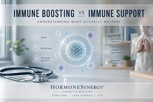 Immune system support vs immune boosting concept in clinical setting HormoneSynergy Portland Oregon longevity medicine