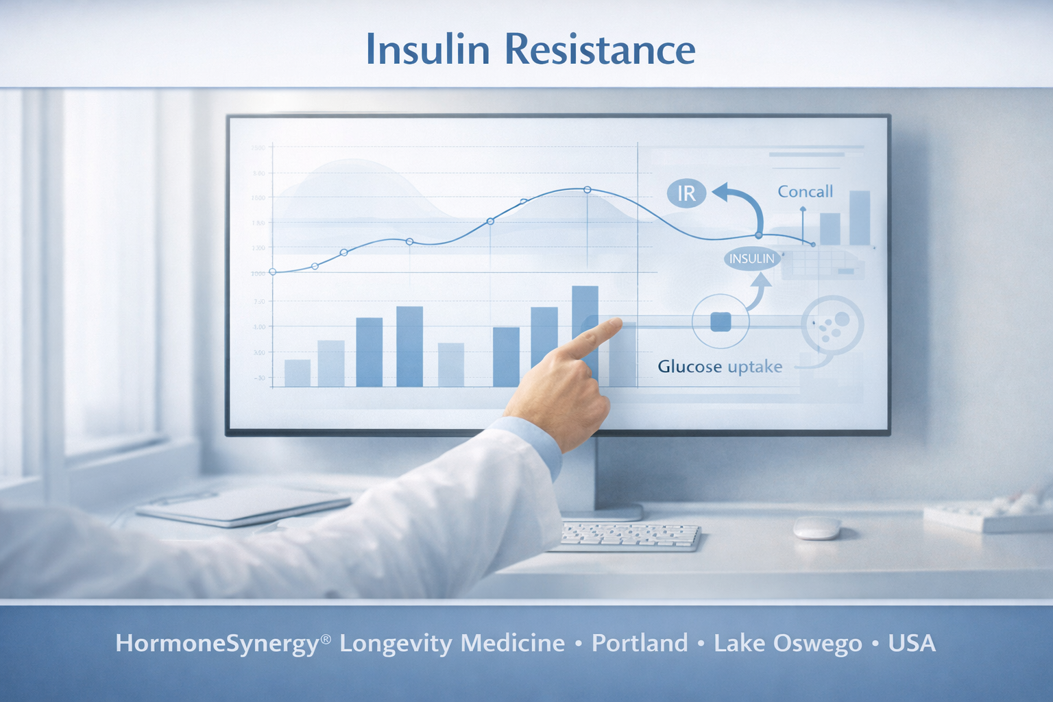 Insulin resistance concept showing physician reviewing metabolic and insulin related lab data with patient in clinical setting HormoneSynergy Portland Oregon USA