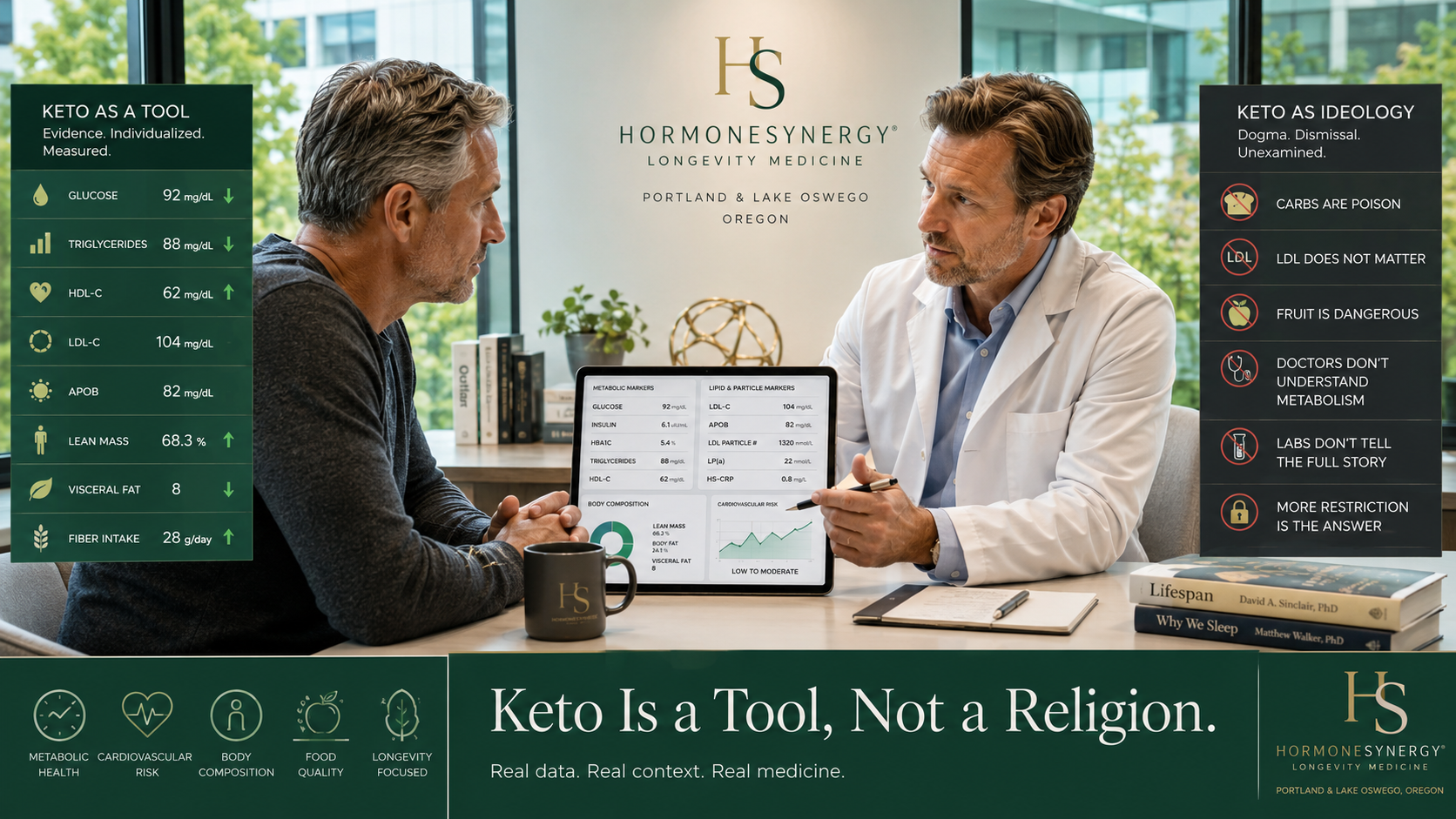 HormoneSynergy® longevity medicine consultation about keto, glucose, LDL cholesterol, apoB, body composition, and cardiovascular risk in Portland and Lake Oswego, Oregon.