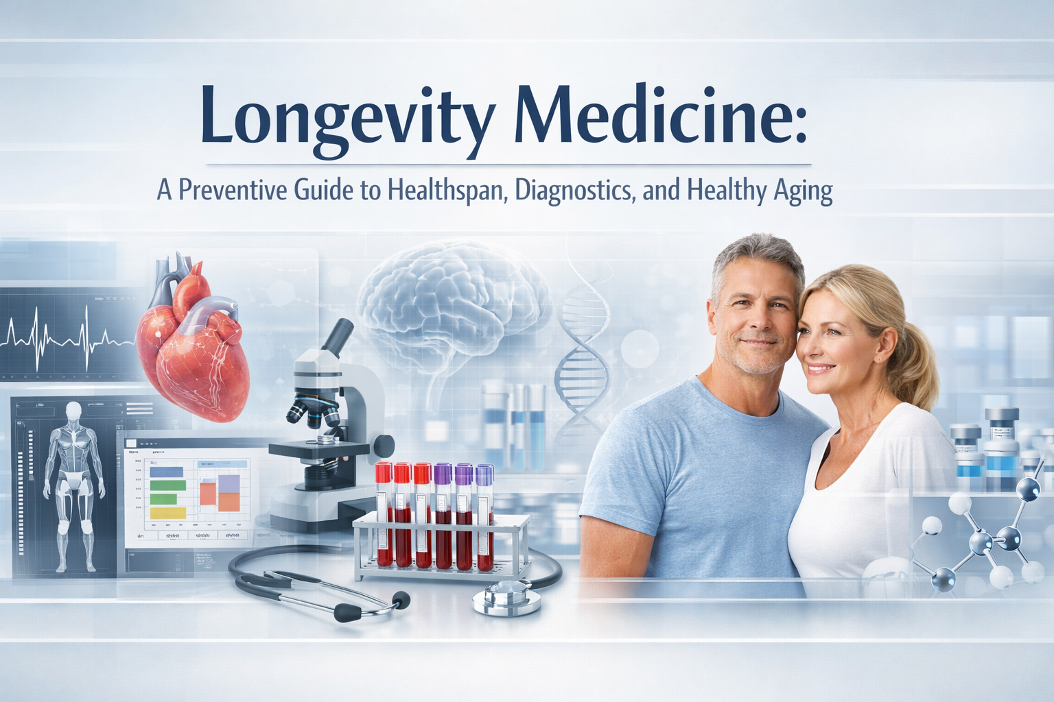 Longevity medicine hero image showing diagnostics metabolic health hormones preventive cardiology and healthy aging at HormoneSynergy