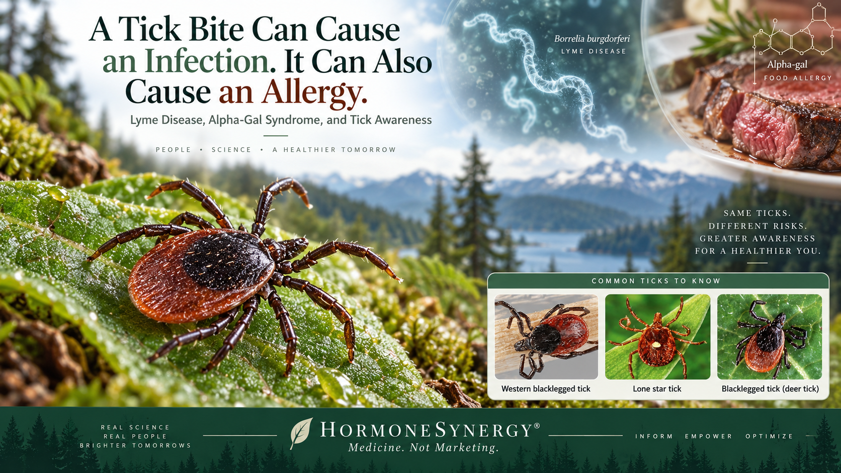 Western blacklegged tick in a Pacific Northwest setting illustrating the connection between tick bites, Lyme disease, and alpha-gal syndrome.