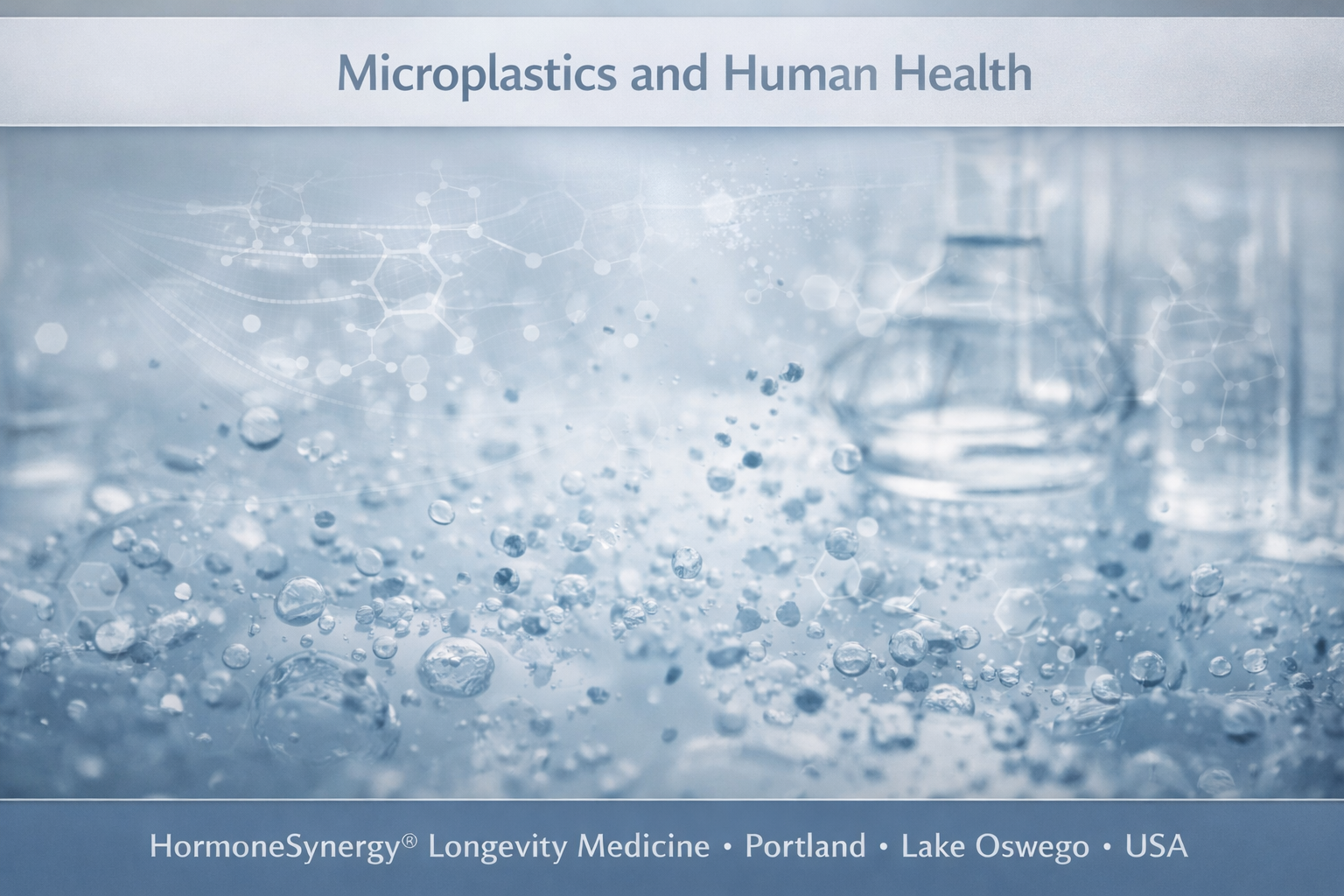 microplastics suspended in water with laboratory glassware in HormoneSynergy®