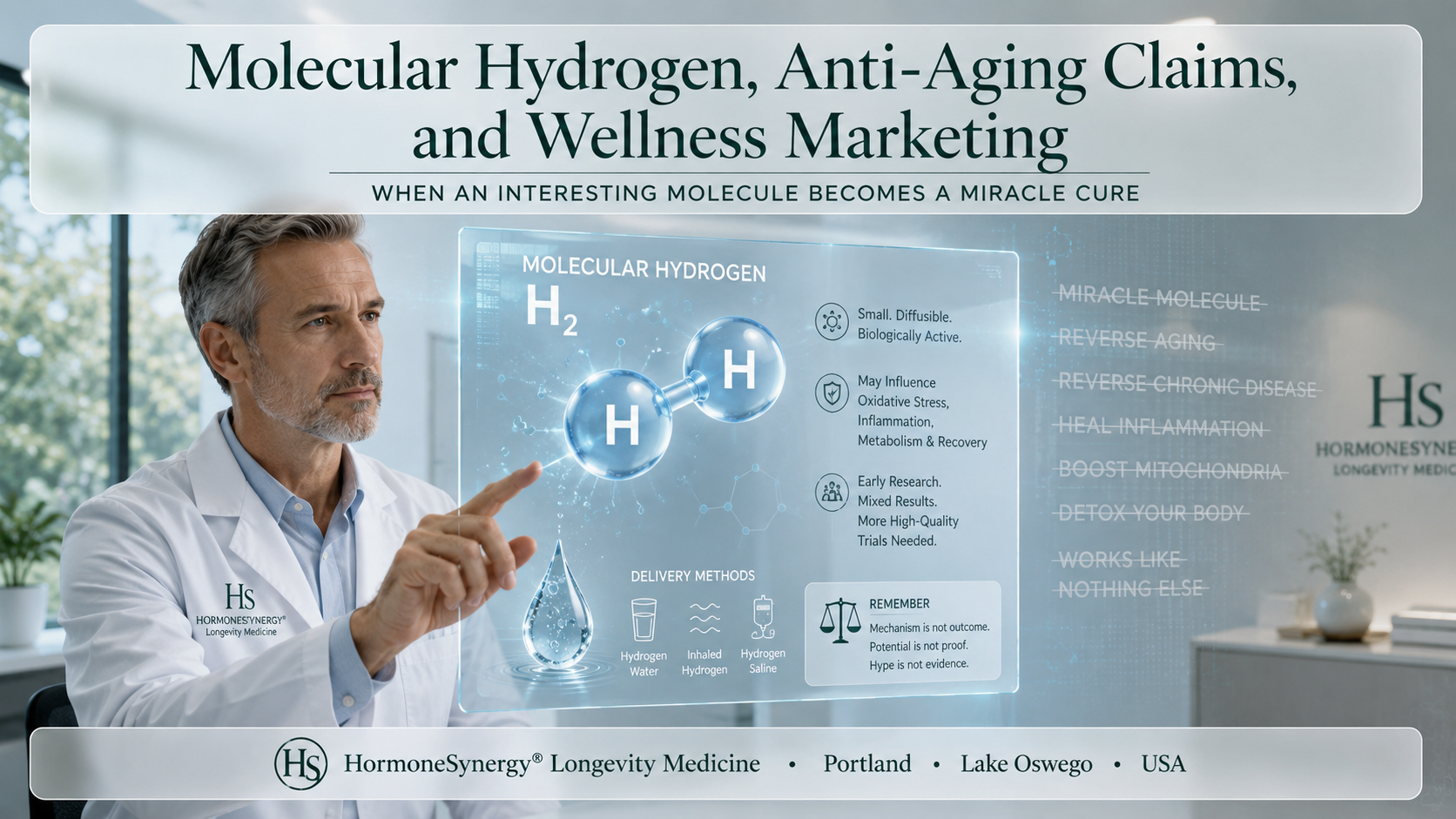 Molecular hydrogen anti-aging claims reviewed through an evidence-based longevity medicine lens at HormoneSynergy®.