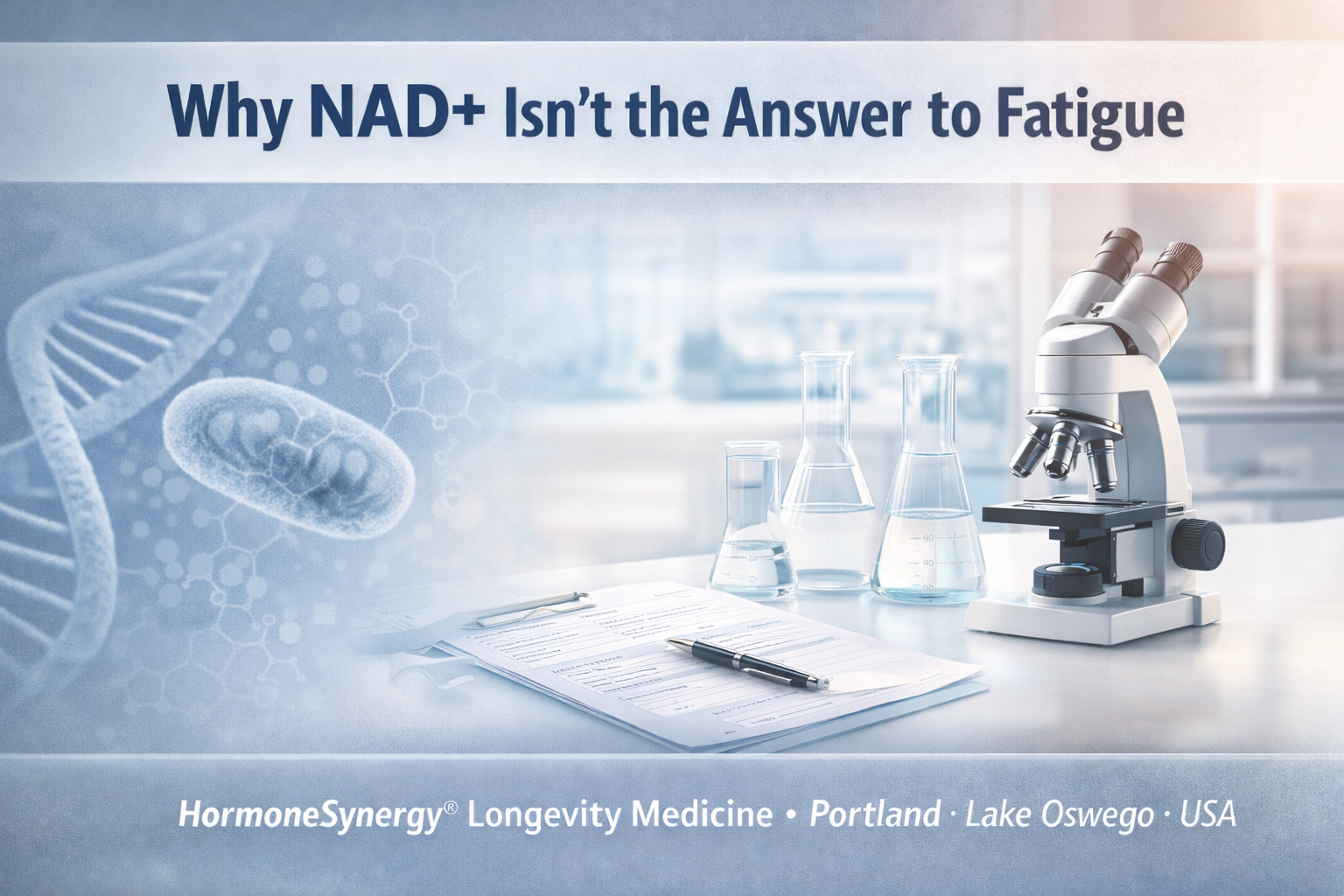 Clinical longevity medicine workspace representing systems-based approach to fatigue beyond NAD+ therapy