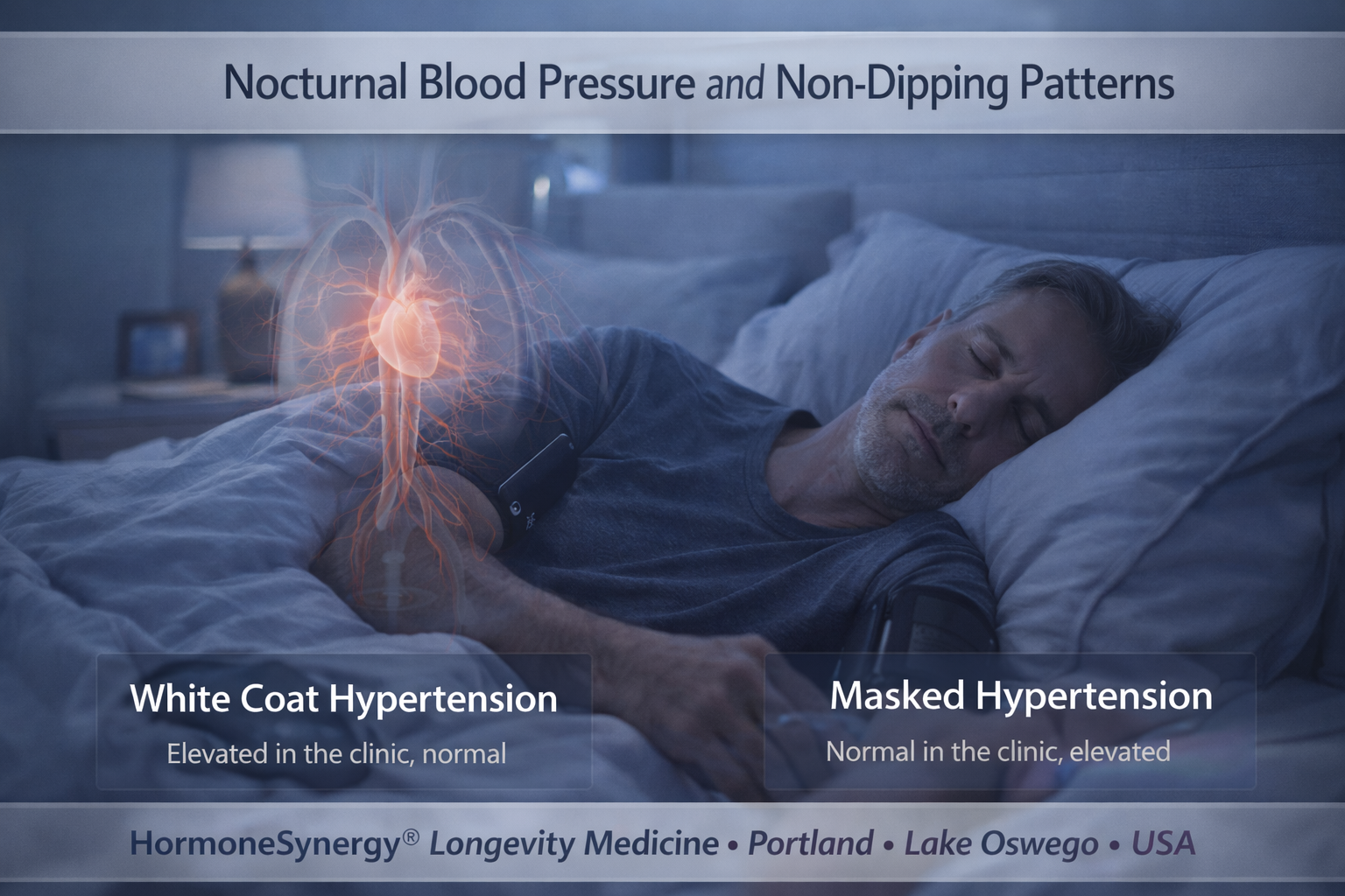 Nighttime blood pressure monitoring showing non-dipping pattern and cardiovascular risk during sleep
