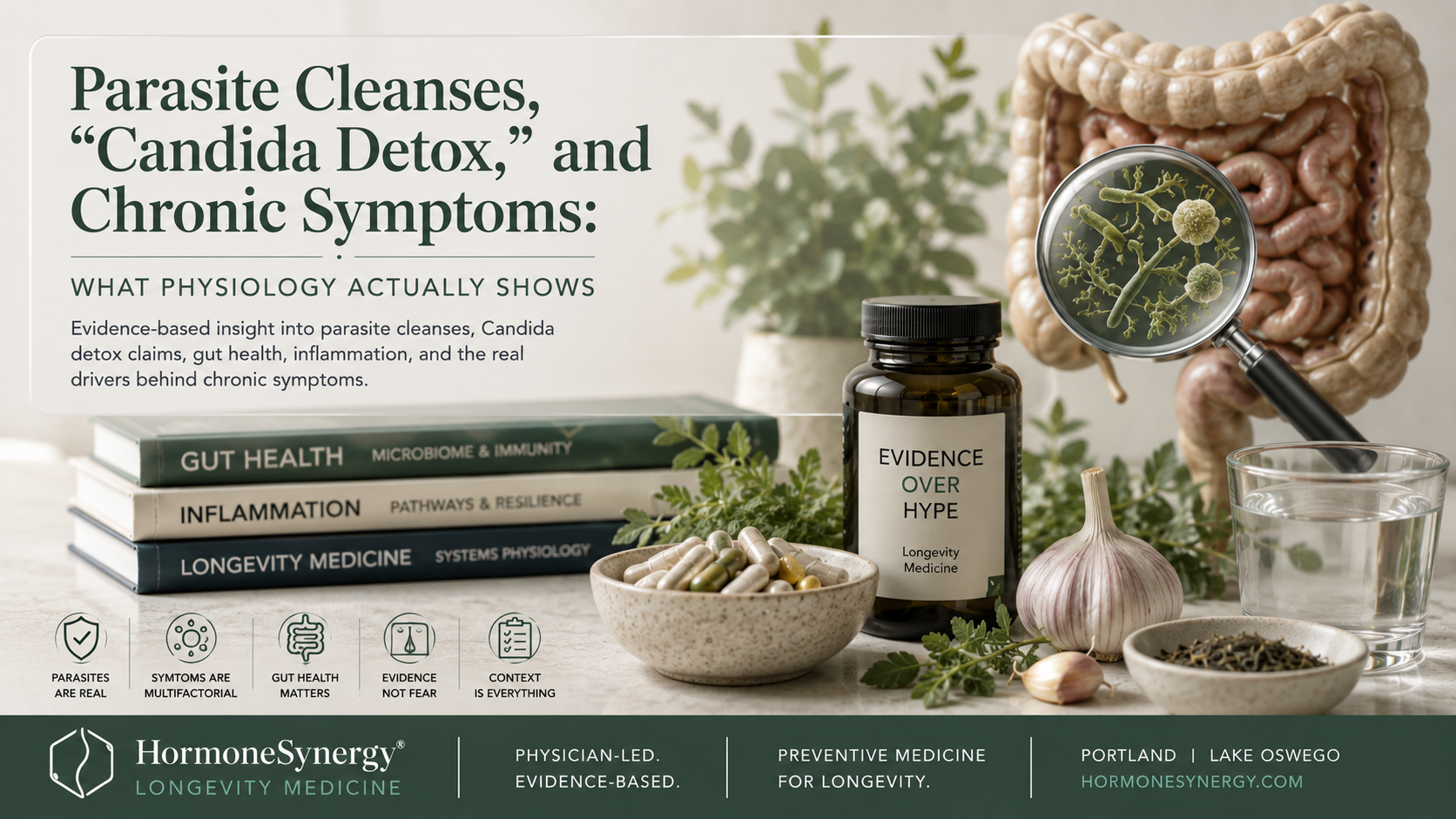 Evidence-based perspective on parasite cleanses, Candida detox claims, gut health, inflammation, and longevity medicine