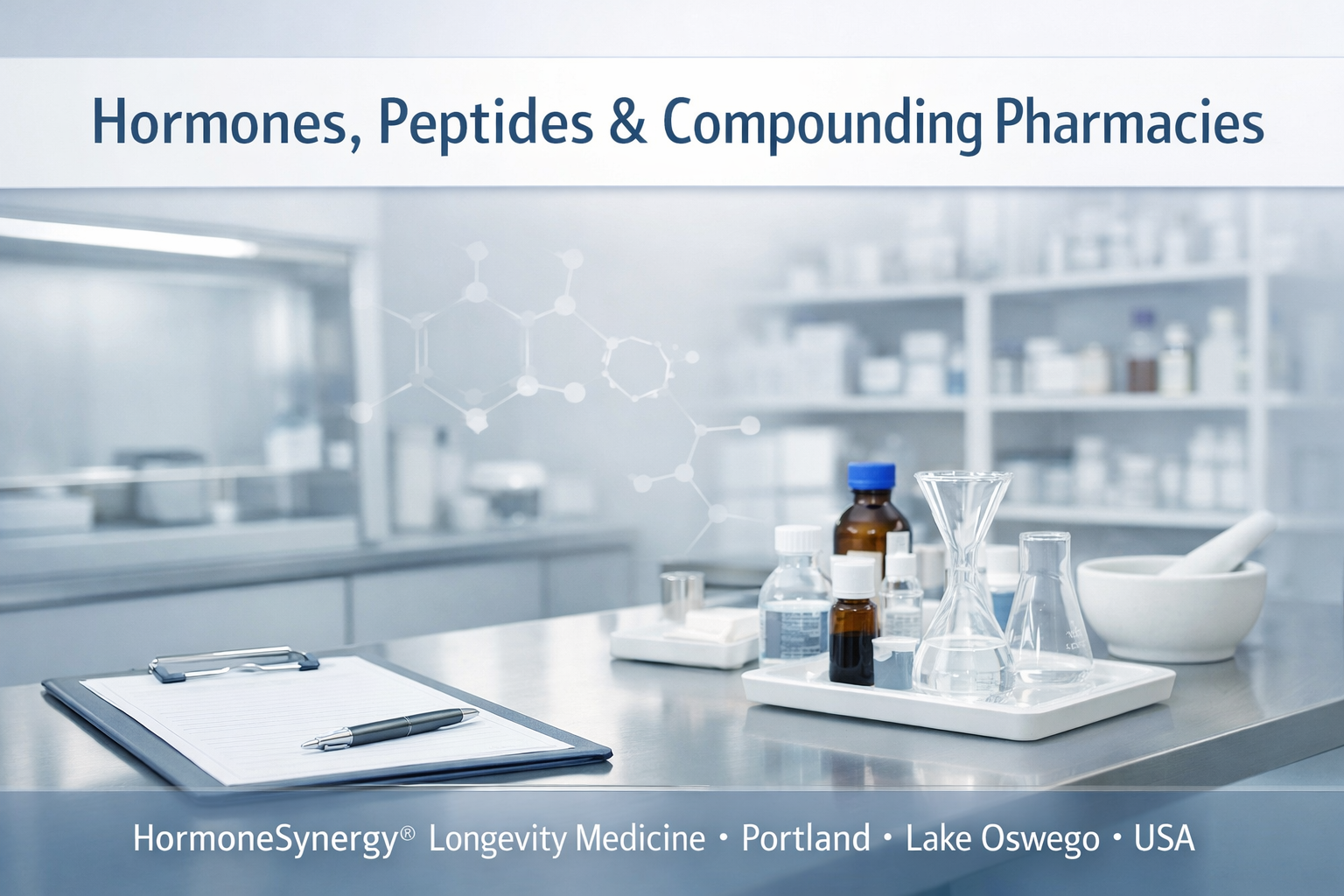 Peptides and compounding pharmacy regulation explained in a clinical setting showing sterile preparation and medical oversight environment