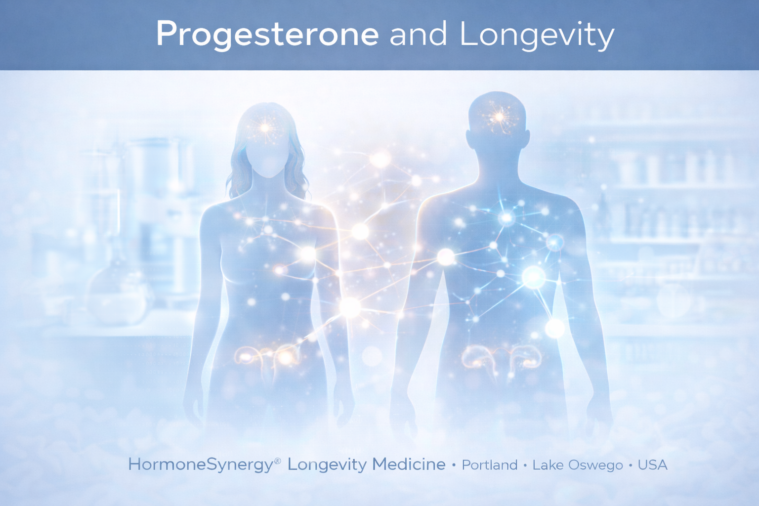 Progesterone and longevity clinical editorial image representing luteal phase hormone balance, endocrine signaling, and healthy aging